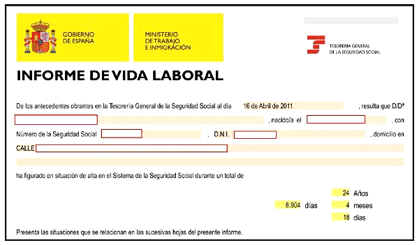un ejemplo de informe de vida laboral para traducción