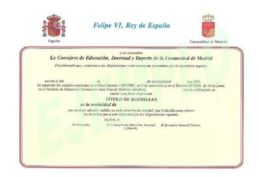 La traducción jurada a inglés de un título de bachillerato.